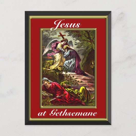Jezus bij Gethsemane Red en Gold Lijst Briefkaart (Voorkant)
