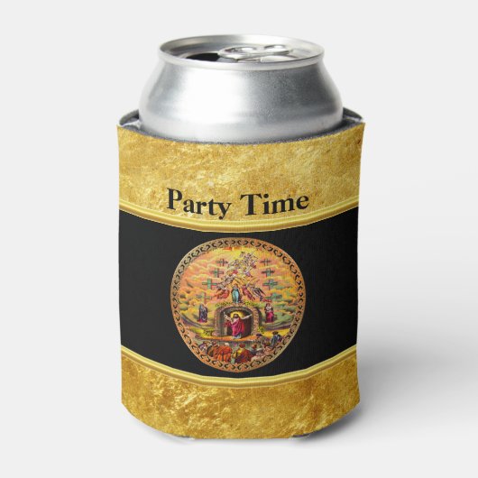 Jezus bij Heaven's Gate gold foil en zwarte textuu Blikjeskoeler (Blikje Voorkant)