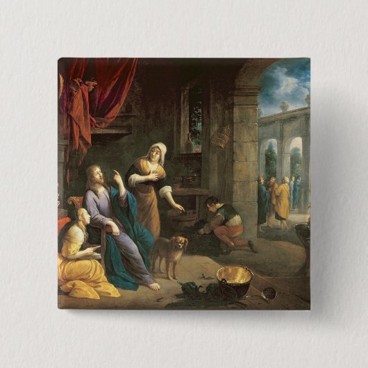 Jezus bij het Huis van Martha en Mary Vierkante Button 5,1 Cm (Voorkant)
