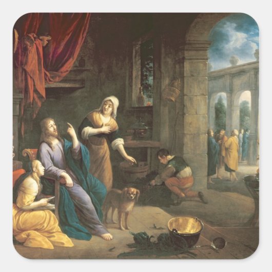 Jezus bij het Huis van Martha en Mary Vierkante Sticker (Voorkant)
