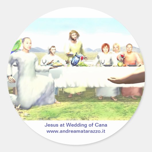 Jezus bij het huwelijk van Cana Ronde Sticker (Voorkant)