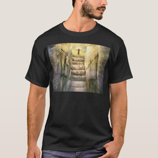 Jezus bij Legty Tomb Paasheropleving T-shirt (Voorkant)
