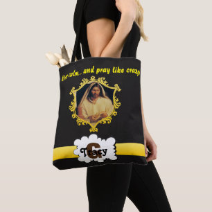 Jezus Blijf kalm en bidden als een gekke monogram  Tote Bag
