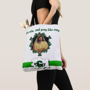 Jezus Blijf kalm en bidden als een gekke monogram  Tote Bag
