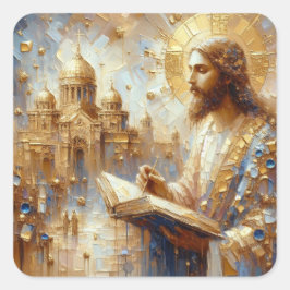 Jezus Boek van het Leven - Jesus Series Art Collec Vierkante Sticker