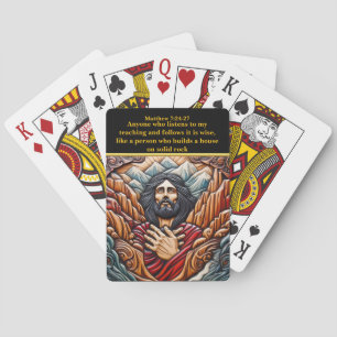 Jezus boven de majestueuze toppen pokerkaarten