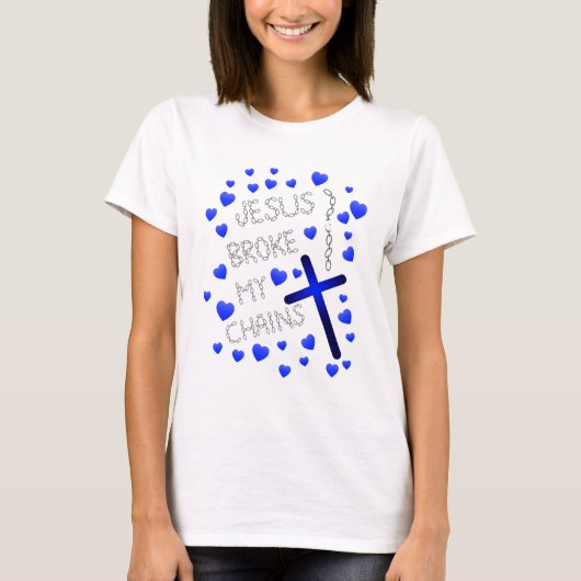 Jezus brak mijn ketens blauw dwarblauw hart t-shirt (Voorkant)