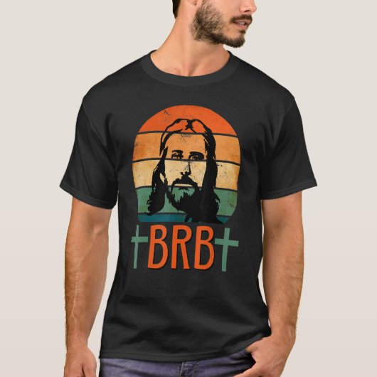 Jezus Brb Ik ben terug Kerk Retro Jezus Christus T-shirt (Voorkant)