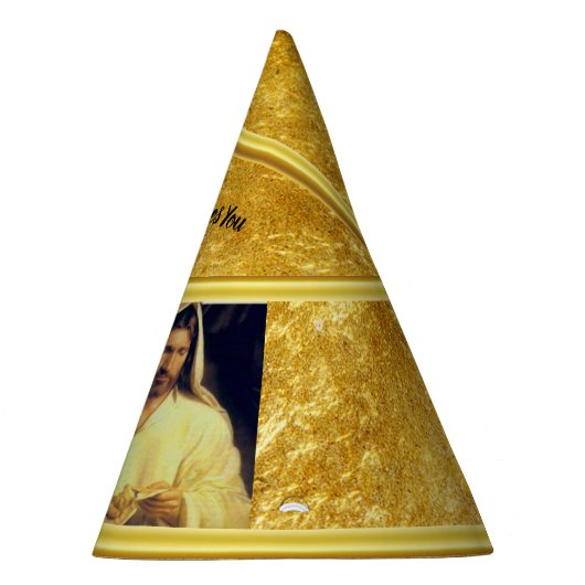 Jezus breekt brood met een goudtextuur van 14-13 G Feesthoedjes (Rechts)