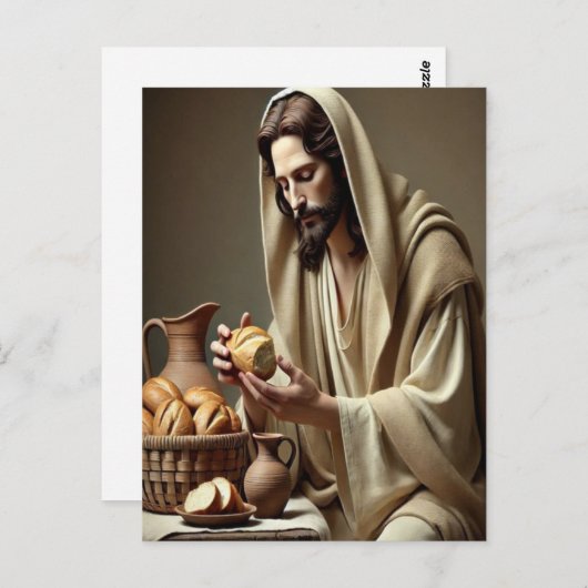 Jezus breekt brood met zachte genade briefkaart (Voorkant / Achterkant)