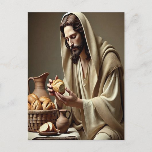 Jezus breekt brood met zachte genade briefkaart (Voorkant)