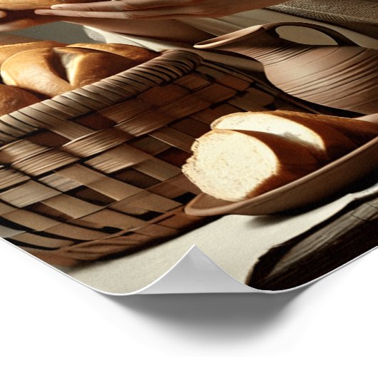 Jezus breekt brood met zachte genade poster (Hoek)