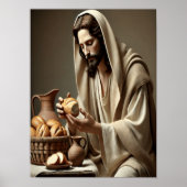 Jezus breekt brood met zachte genade poster (Voorkant)