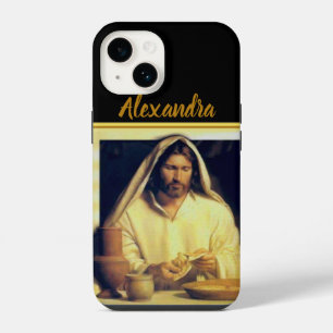 Jezus brood met Matthew 14-13 gouden streep iPhone 14 Hoesje