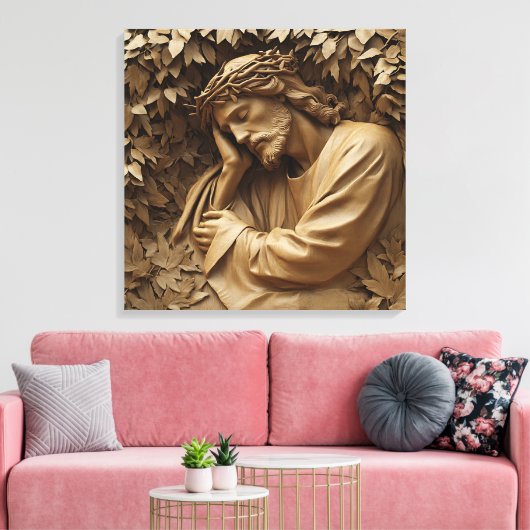 Jezus Carving Canvas Print (Insitu (Woonkamer))