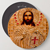 Jezus christt gouden icoon ronde button 6,0 cm (Voorkant /achterkant)