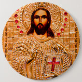 Jezus christt gouden icoon ronde button 6,0 cm (Voorkant)