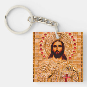 Jezus christt gouden icoon sleutelhanger