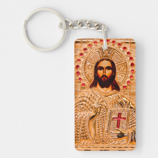Jezus christt gouden icoon sleutelhanger (Voorkant)