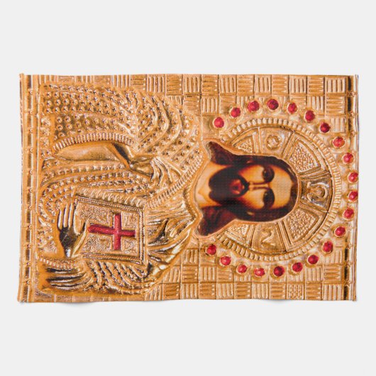 Jezus christt gouden icoon theedoek (Horizontaal)
