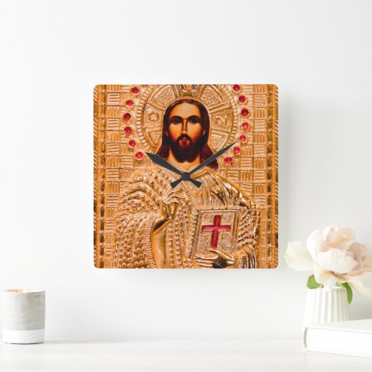 Jezus christt gouden icoon vierkante klok (Huis)