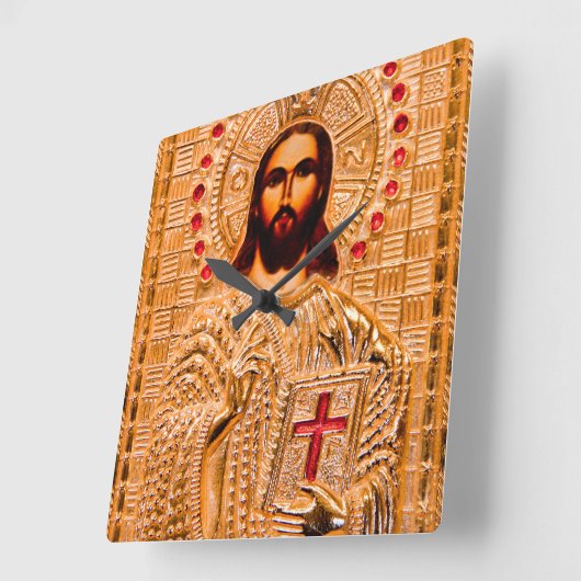 Jezus christt gouden icoon vierkante klok (Hoek)