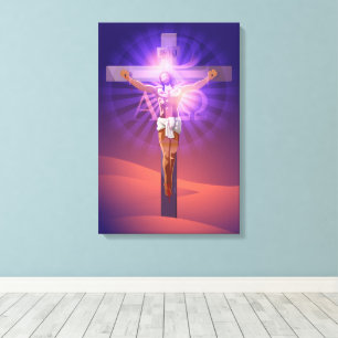 Jezus Christus aan het Kruis Alpha & Omega Canvas Afdruk