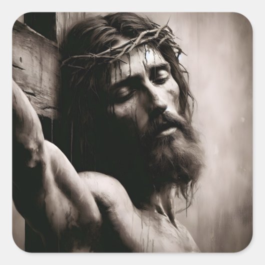 Jezus Christus aan het religieuze kruis Vierkante Sticker (Voorkant)
