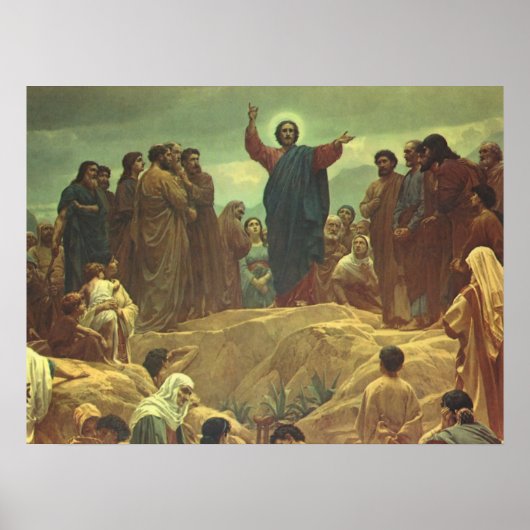 Jezus Christus Bergrede, Vintage Religie Poster (Voorkant)