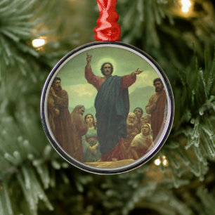 Jezus Christus Bergrede, Vintage Religion Metalen Ornament