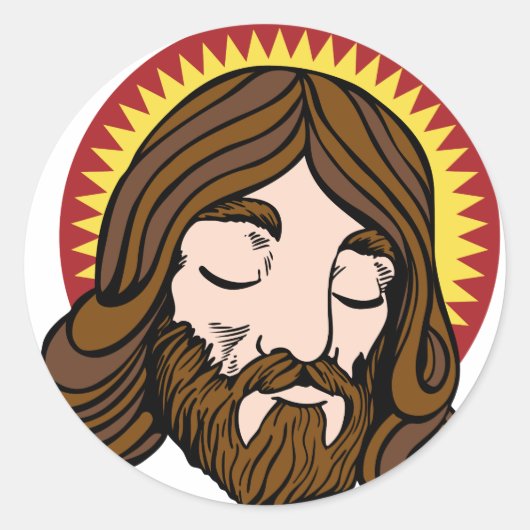 Jezus Christus Cartoon Gezicht Ronde Sticker (Voorkant)