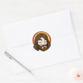 Jezus Christus Cartoon Gezicht Ronde Sticker (Envelop)