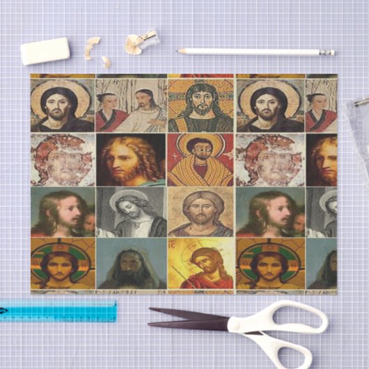 Jezus christus, collage, antiek, Victoriaans Tissuepapier (Craft)