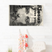 Jezus Christus Collage halftone zwart, jouw ideeën Spandoek (Insitu)