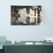Jezus Christus Collage halftone zwart, jouw ideeën Spandoek (Beurs)