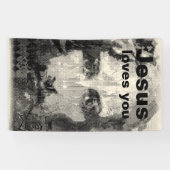 Jezus Christus Collage halftone zwart, jouw ideeën Spandoek (Horizontaal)