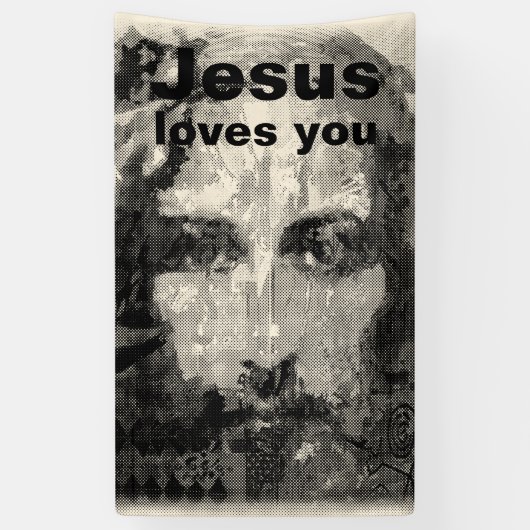 Jezus Christus Collage halftone zwart, jouw ideeën Spandoek (Verticaal)