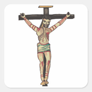 Jezus Christus Cross Crucifixatie Waterverf kunst Vierkante Sticker