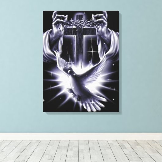Jezus Christus Crown of Thorns and Dove Canvas Afdruk (Insitu (Houten vloer))