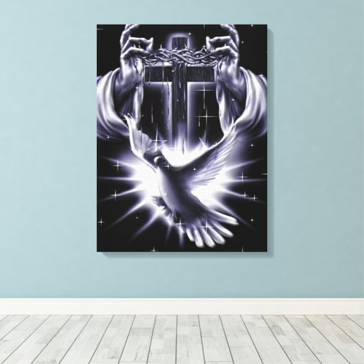 Jezus Christus Crown of Thorns and Dove Canvas Afdruk (Insitu (Houten vloer))