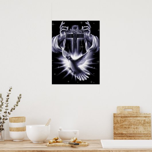 Jezus Christus Crown of Thorns and Dove Poster (Keuken)