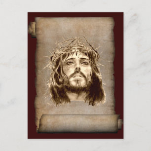 Jezus Christus Crown of Thorns on Scroll Briefkaart