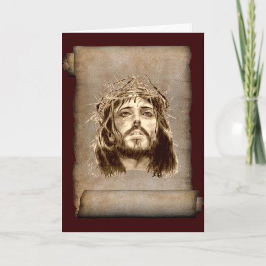 Jezus Christus Crown of Thorns on Scroll Feestdagen Kaart (Voorkant)
