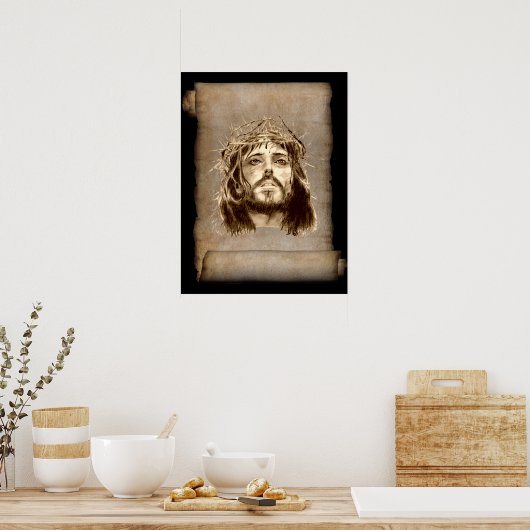 Jezus Christus Crown of Thorns on Scroll Poster (Keuken)