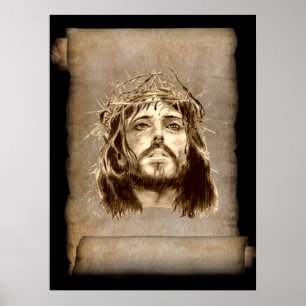 Jezus Christus Crown of Thorns on Scroll Poster