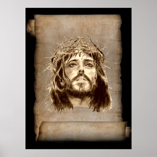 Jezus Christus Crown of Thorns on Scroll Poster (Voorkant)