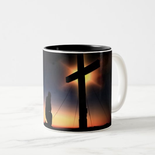 Jezus Christus Crucifixion Cross Tweekleurige Koffiemok (Voorkant rechts)