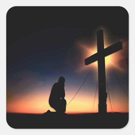 Jezus Christus Crucifixion Cross Vierkante Sticker (Voorkant)