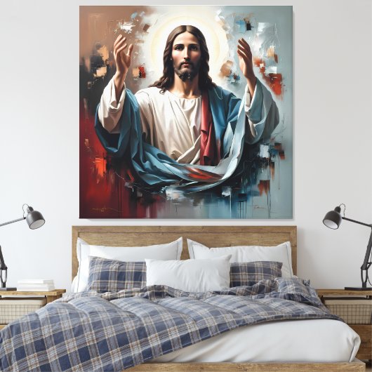 Jezus Christus: de eeuwige omhelzing van het licht Canvas Afdruk (Insitu (Slaapkamer))