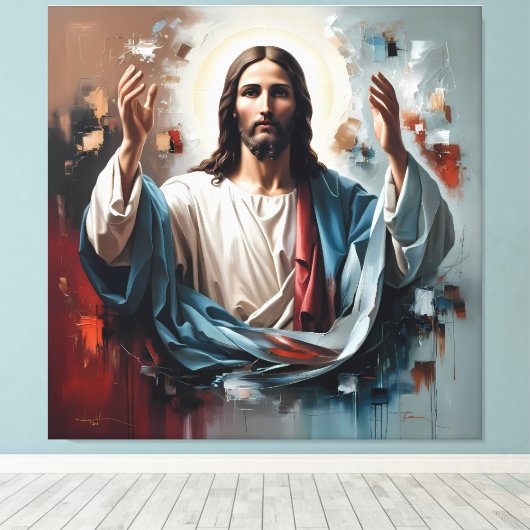 Jezus Christus: de eeuwige omhelzing van het licht Canvas Afdruk (Insitu (Houten vloer))